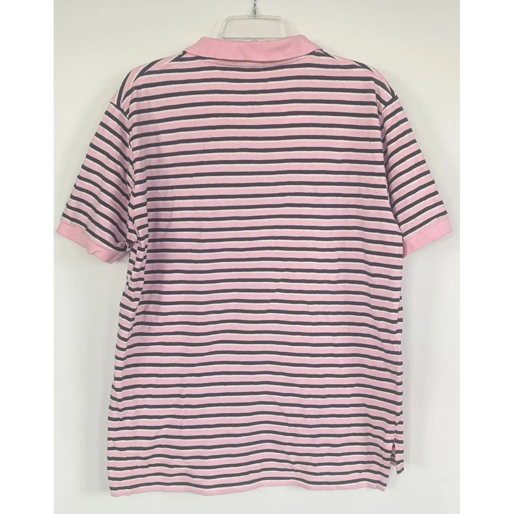 Polo Ralph Lauren Men L Pink Navy Blue Striped Short Sleeve Polo Shirt Cotton